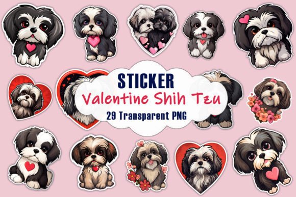 Valentine Shih Tzu Dog Stickers PNG Review for Embroidery